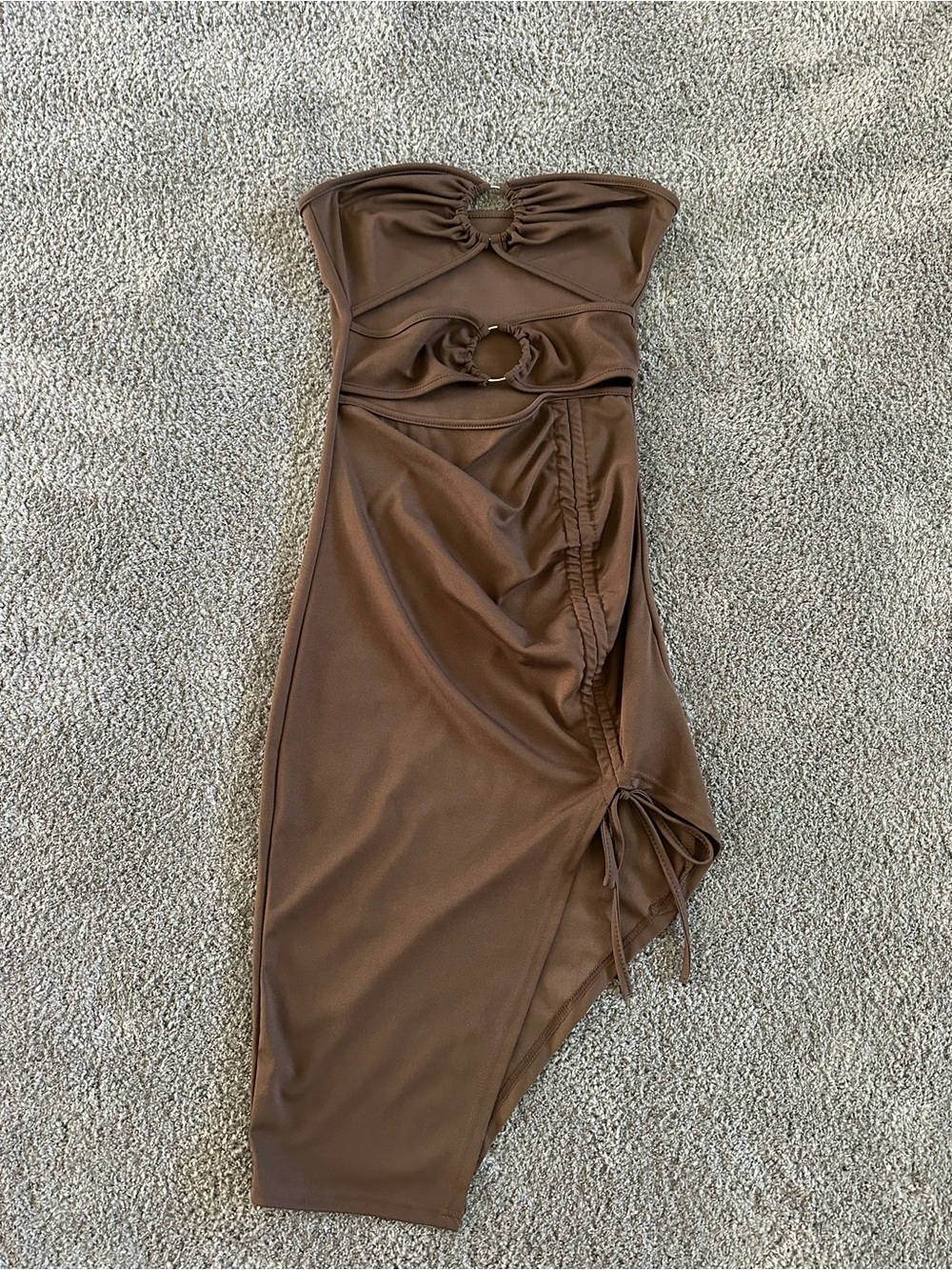 SHEIN Brown Strapless Cutout Ring Bodycon Dress